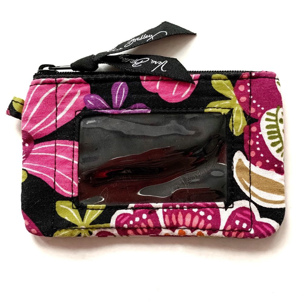 Vera Bradley Zip ID Case black pink floral